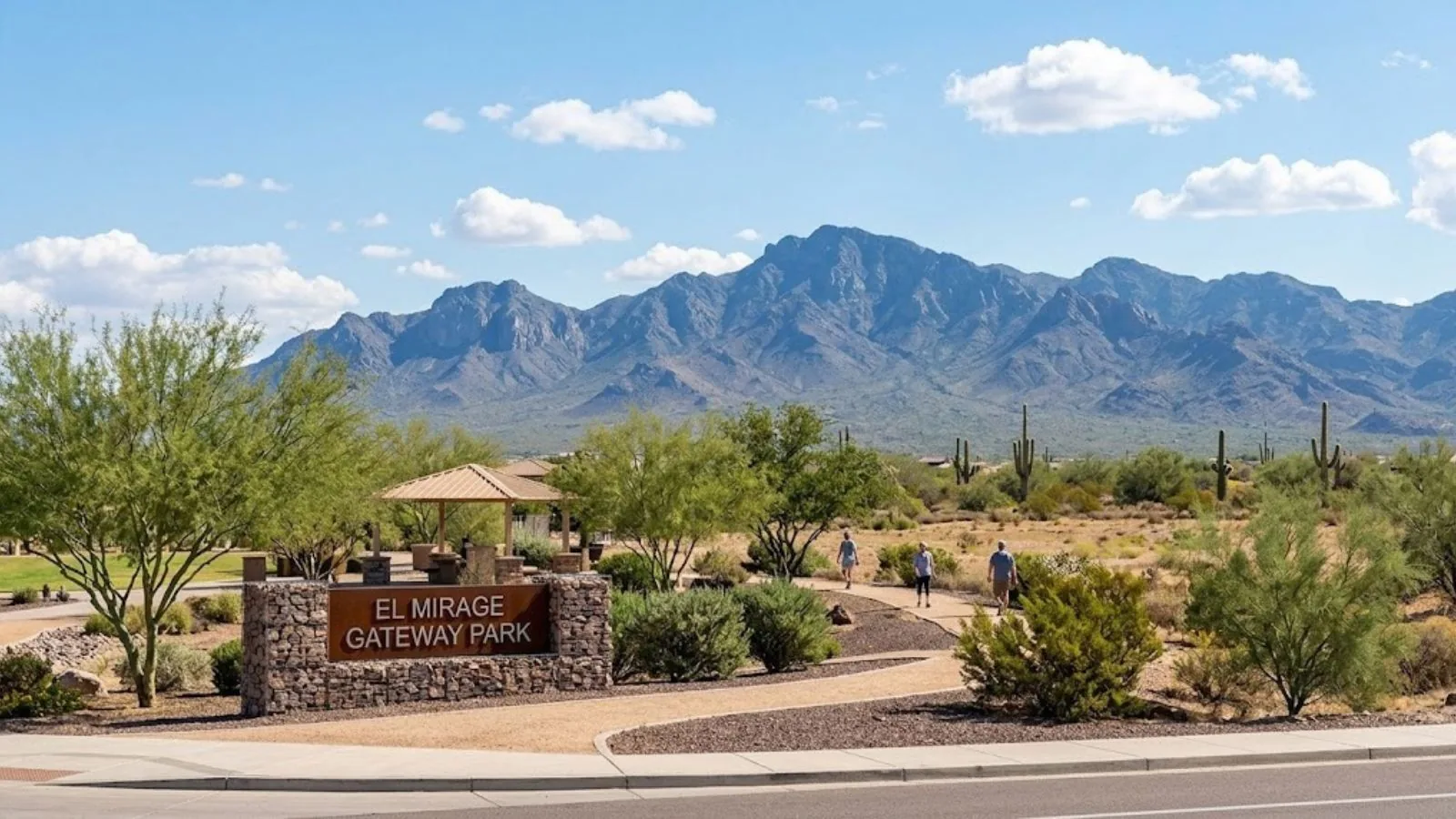 El Mirage Gateway Park with the White Tank Mountains in El Mirage, AZ