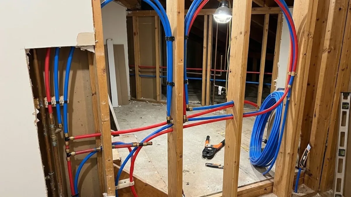 New PEX pipe repiping installed through wall studs in a Sun City, AZ home