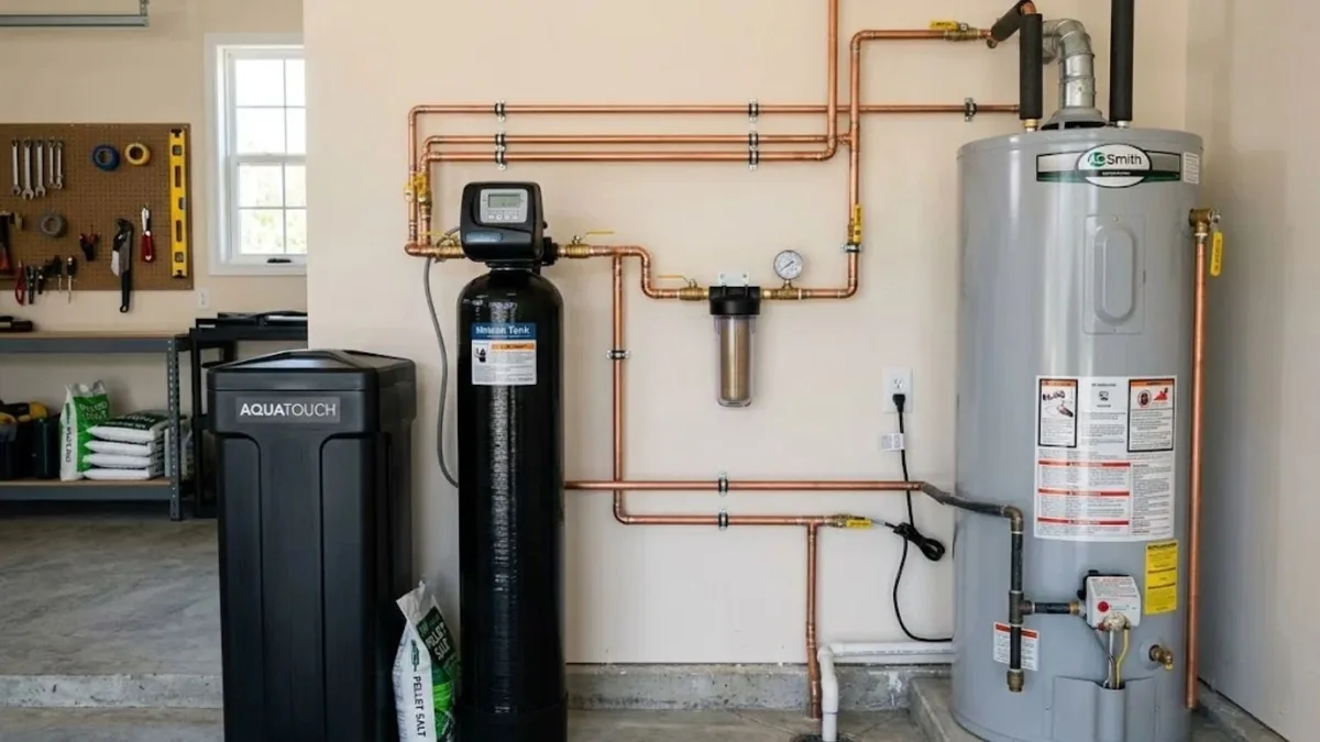 Water softener system installed in a Sun City, AZ garage